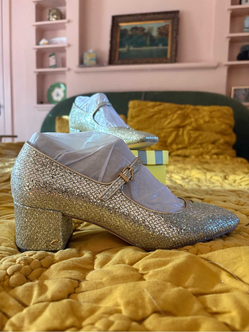 Circus by Sam Edelman Gold Glitter Mary Jane Block Heels